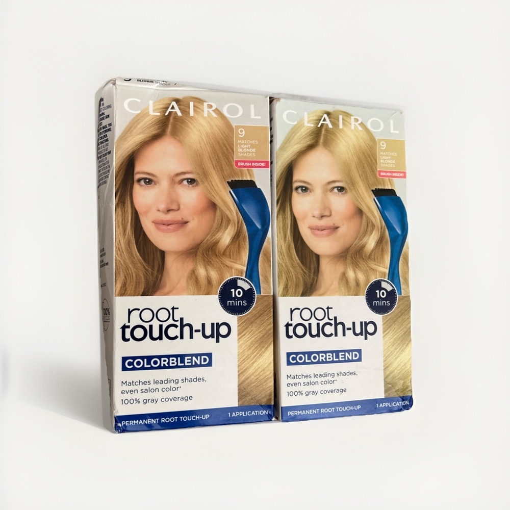 2 pack Clairol Root Touch-Up Permanent Color Hair Dye #9 Light Blonde - 1 Dented